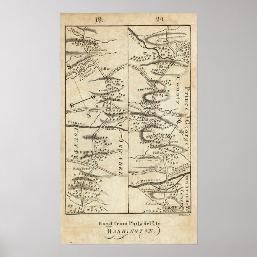 Philadelphia aan de Washington Road Map Poster (Voorkant)