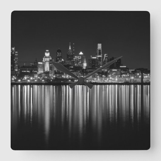 Philadelphia b/w vierkante klok (Voorkant)