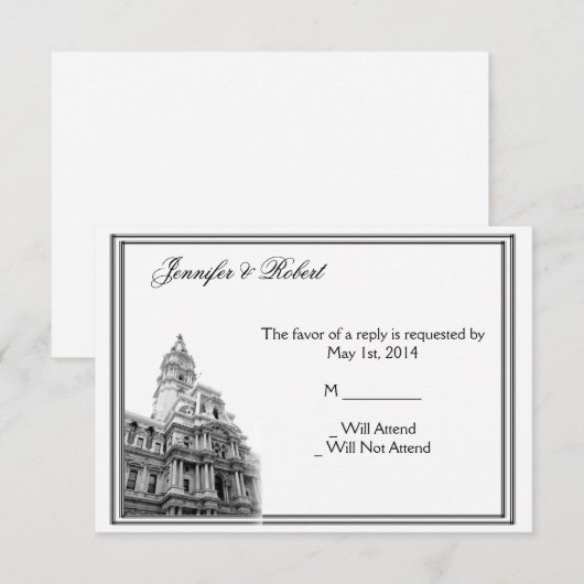 Philadelphia Bestemming Bruiloft Reactie Kaart (Voorkant / Achterkant)