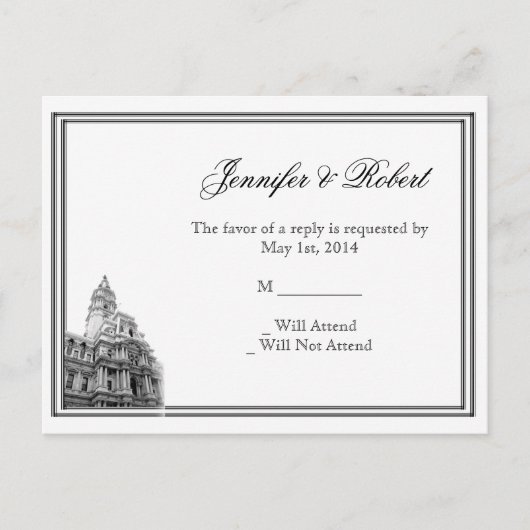 Philadelphia Bestemming Bruiloft RSVP Briefkaart (Voorkant)