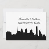 Philadelphia Black Skyline Silhouette Sweet 16 Kaart (Achterkant)