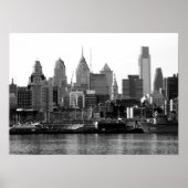 Philadelphia Black & White Skyline Print (Voorkant)