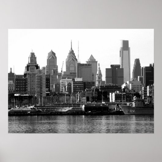 Philadelphia Black & White Skyline Print (Voorkant)