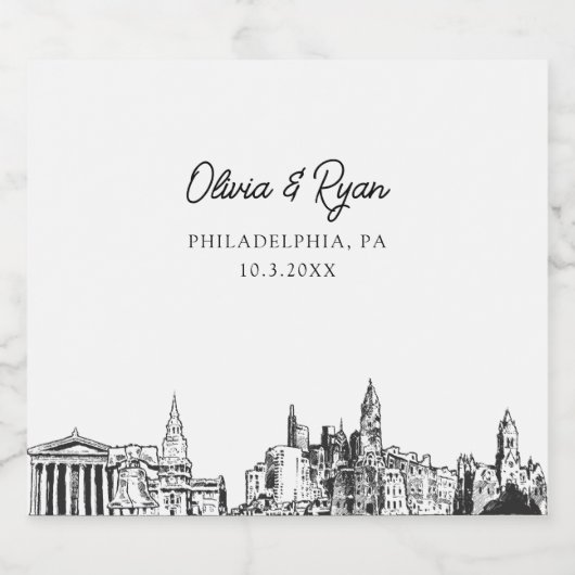 Philadelphia Bruiloft Gepersonaliseerde Champagne Sparkling Wijnetiket (Enkel label)