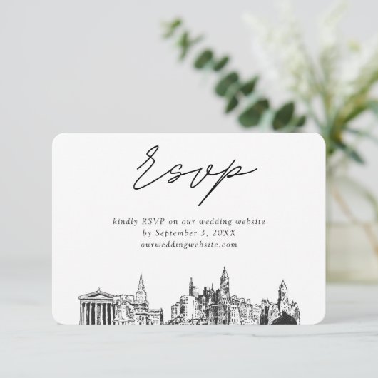 Philadelphia Bruiloft Minimalistische Schets RSVP Informatiekaartje (Staand voorkant)