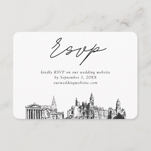 Philadelphia Bruiloft Minimalistische Schets RSVP Informatiekaartje (Voorkant)