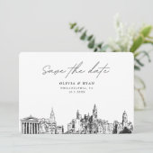 Philadelphia Bruiloft Modern Save the Date Kaart (Staand voorkant)