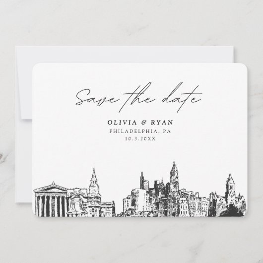 Philadelphia Bruiloft Modern Save the Date Kaart (Voorkant)
