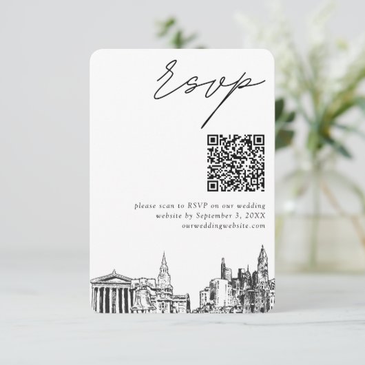 Philadelphia Bruiloft Moderne RSVP QR Code Informatiekaartje (Staand voorkant)