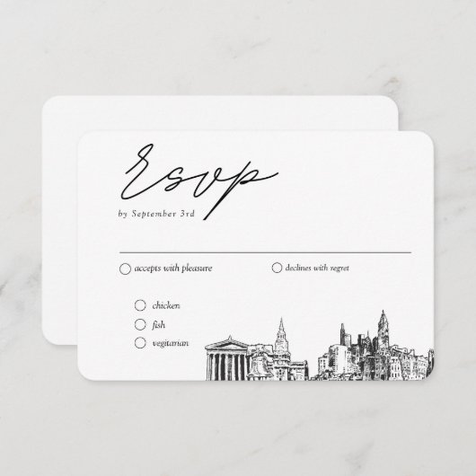 Philadelphia Bruiloft Traditionele RSVP Maaltijd O Informatiekaartje (Voorkant / Achterkant)