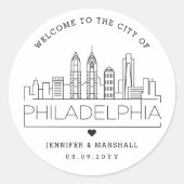 Philadelphia bruiloft welkomstgunst ronde sticker (Voorkant)
