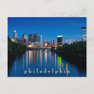Philadelphia City op Night Souvenir Post Card Briefkaart