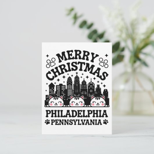 Philadelphia City Pennsylvania Vrolijke Kerstkat Briefkaart (Staand voorkant)