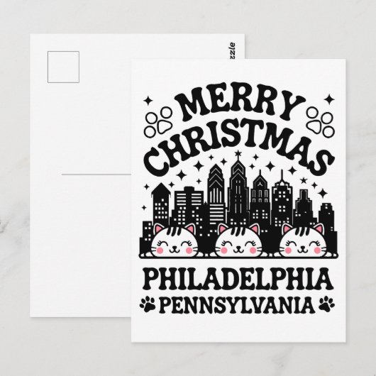 Philadelphia City Pennsylvania Vrolijke Kerstkat Briefkaart (Voorkant / Achterkant)