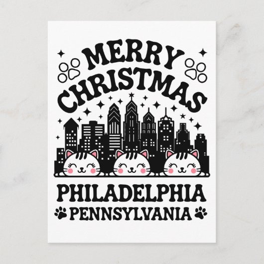 Philadelphia City Pennsylvania Vrolijke Kerstkat Briefkaart (Voorkant)