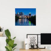 Philadelphia City Skyline in Night Poster (Thuiskantoor)