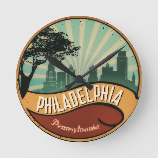 Philadelphia City Skyline Retro  wandklok (Voorkant)
