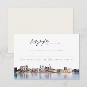 PHILADELPHIA City Skyline Waterverf RSVP Briefkaar Kaart