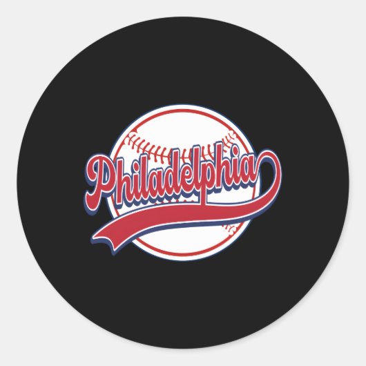 Philadelphia Cityscape Honkbalspeler Fans Ronde Sticker (Voorkant)