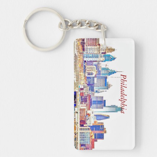 Philadelphia Color Sketch Skyline Rectangle Key CC Sleutelhanger (Voorkant)