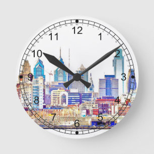 Philadelphia Color Sketch Wall-klok Ronde Klok