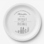Philadelphia Deco Skyline | Huwelijksevenement Papieren Bordje (Voorkant)