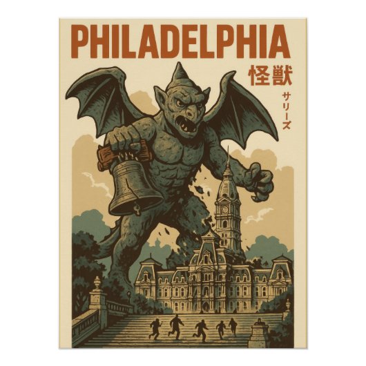 Philadelphia Gargoyle Monster Attack Vintage City Perfect Poster (Voorkant)