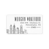 Philadelphia gestileerde Skyline Large Address Lab Etiket (Voorkant)