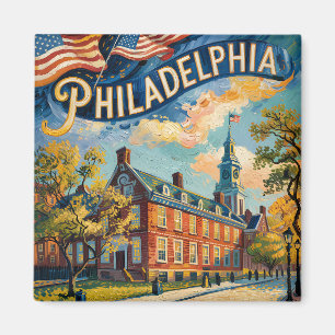 Philadelphia Independence Hall Van Gogh Schilderij Magneet