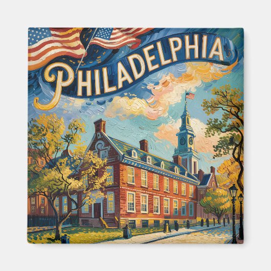 Philadelphia Independence Hall Van Gogh Schilderij Magneet (Voorkant)