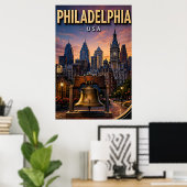 Philadelphia Liberty Bell en Silhouet Poster (Thuiskantoor)