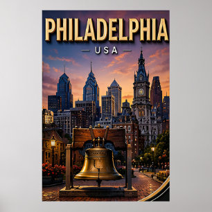 Philadelphia Liberty Bell en Silhouet Poster