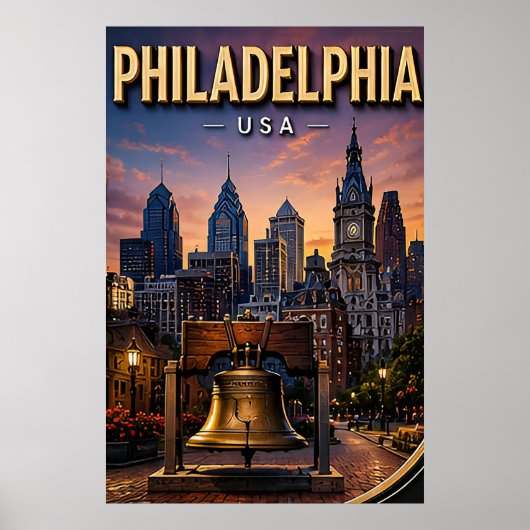 Philadelphia Liberty Bell en Silhouet Poster (Voorkant)