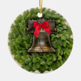 Philadelphia Liberty Bell Wreath over Parchment Keramisch Ornament