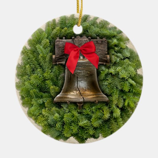 Philadelphia Liberty Bell Wreath over Parchment Keramisch Ornament (Voorkant)