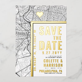 Philadelphia Love Locator | Bruiloft Bewaar de dat Folie Uitnodiging