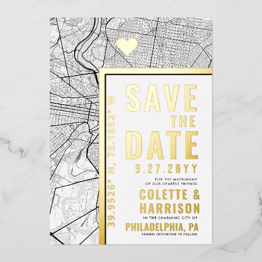 Philadelphia Love Locator | Bruiloft Bewaar de dat Folie Uitnodiging (Voorkant)