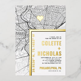 Philadelphia Love Locator | Stad thema bruiloft Folie Uitnodiging