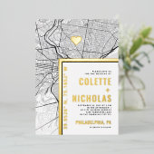 Philadelphia Love Locator | Stad thema bruiloft Folie Uitnodiging (Staand Voorkant)