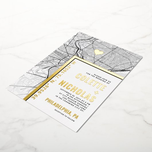 Philadelphia Love Locator | Stad thema bruiloft Folie Uitnodiging (Gedraaid)