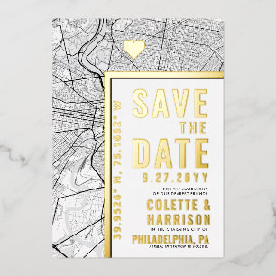 Philadelphia Love Locator   Trouw Save the Date Folie Uitnodiging