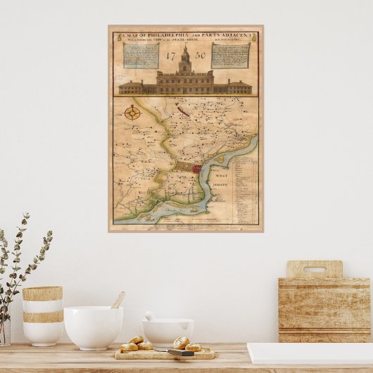 Philadelphia Map 1750 replica Poster (Keuken)