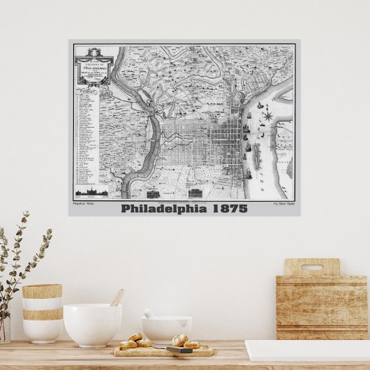 Philadelphia Map 1875, Replica Gray Poster (Keuken)