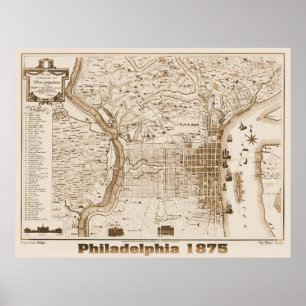 Philadelphia Map 1875, Replica Poster