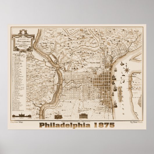 Philadelphia Map 1875, Replica Poster (Voorkant)
