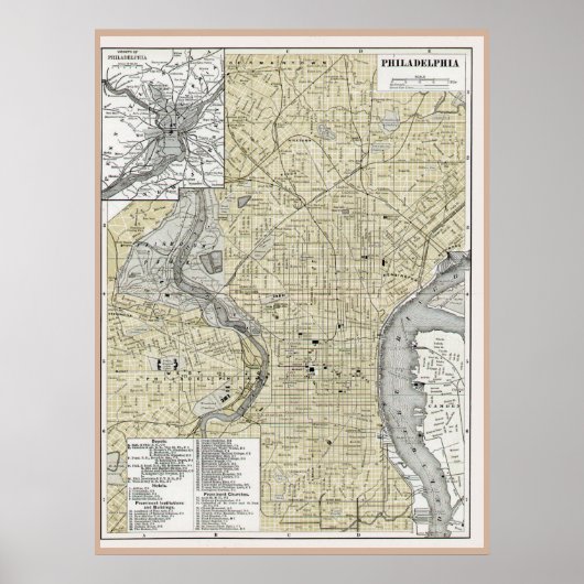 Philadelphia Map 1895 replica Poster (Voorkant)