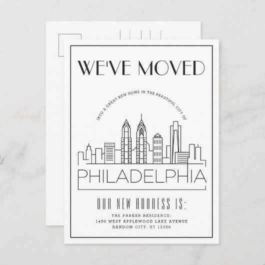 Philadelphia Modern Deco | Adres Gewijzigd Aankondigingskaart (Voorkant / Achterkant)