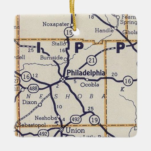 Philadelphia MS  kaart Keramisch Ornament (Voorkant)