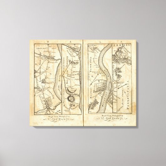 Philadelphia naar New York Road Map Canvas Afdruk (Voorkant)