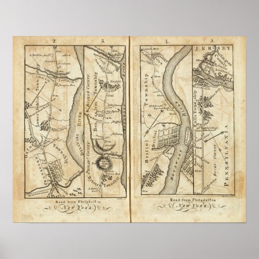 Philadelphia naar New York Road Map Poster (Voorkant)